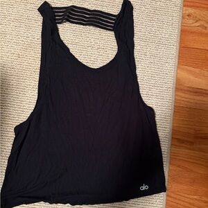 ALO Yoga Black Tank Top with Striped Back